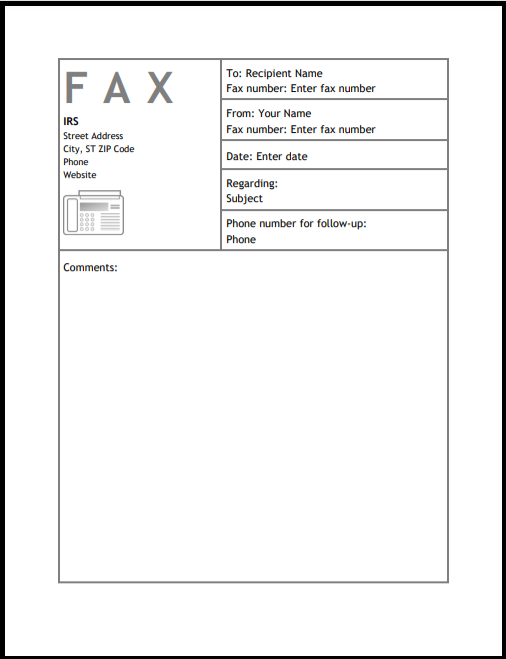 FAx cover sheet IRS
