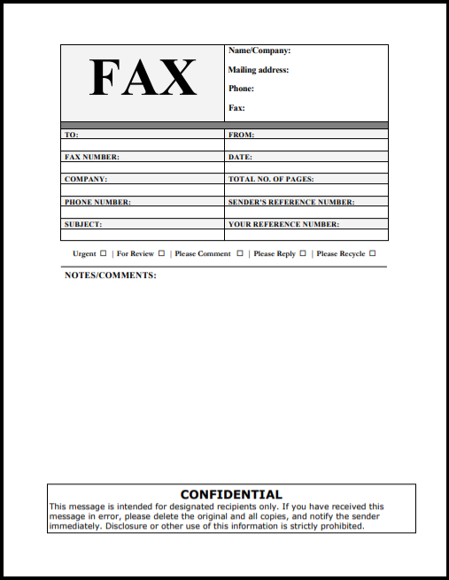 Business fax cover letter