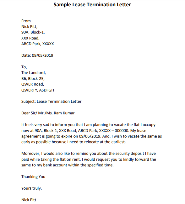Sample Letter From Landlord To Tenant To Terminate Lease from www.lettertemplatesformat.com